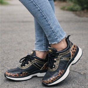 Michael Kors Leopard Print Sneakers Black Gold Trainer Shoes Size 3